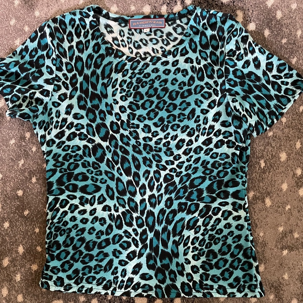 Leopard Turquoise S/S Top by Double D Ranch